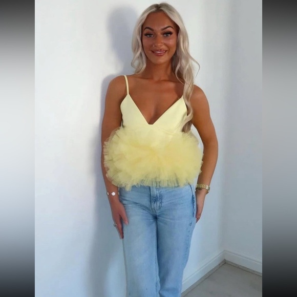 ZARA STRETCH TULLE VOLUMINOUS HEM TOP - Picture 14 of 17